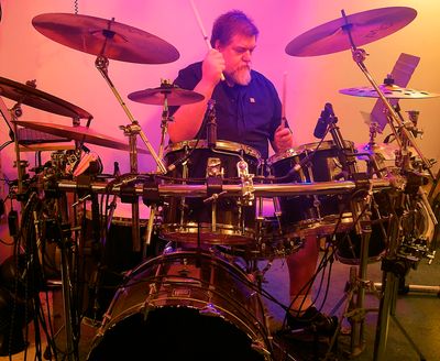 Jim Dooley behind the drum kit